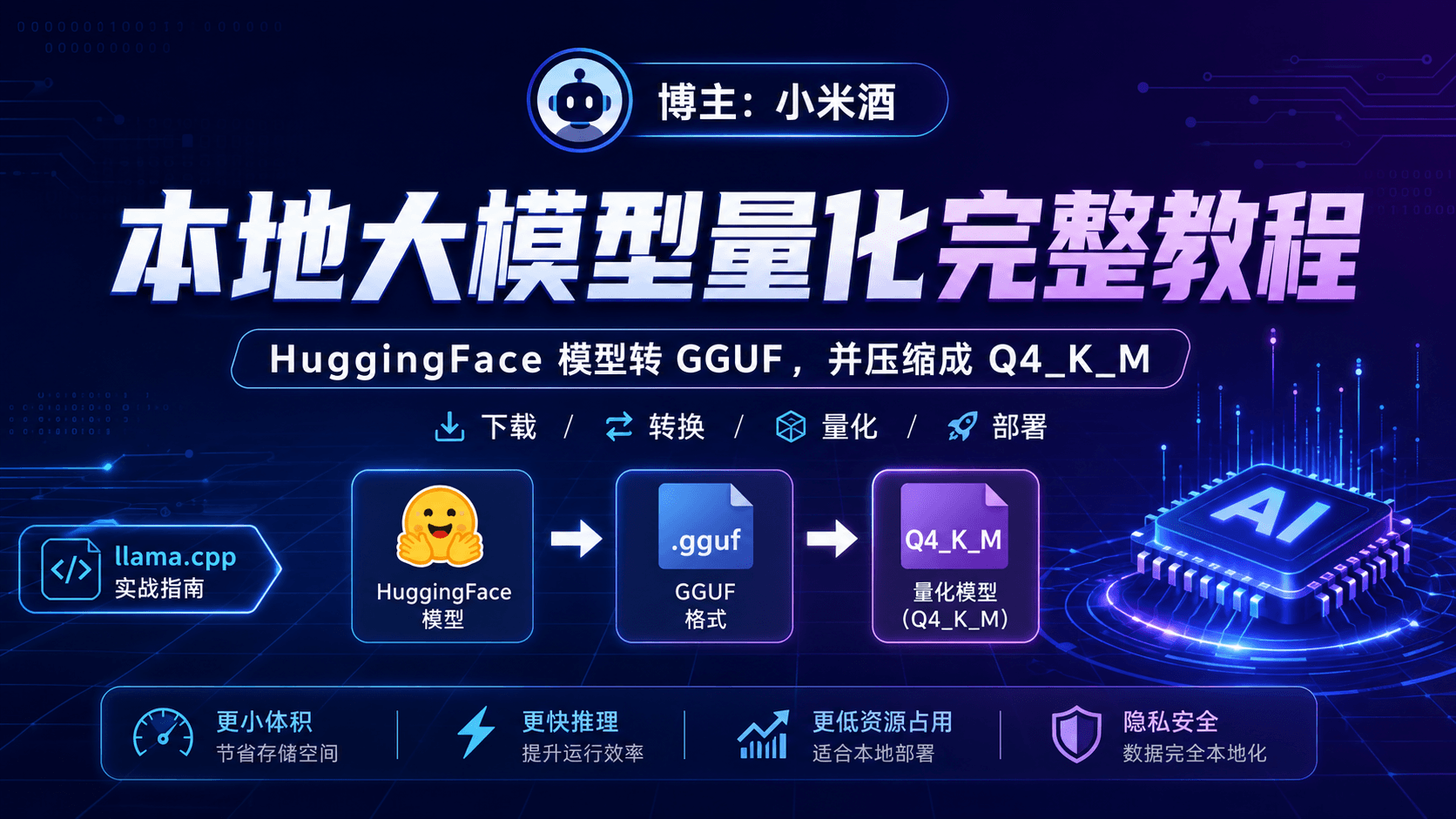 本地大模型量化完整教程：从 HuggingFace 下载到 GGUF 转换，一步跑通 llama.cpp